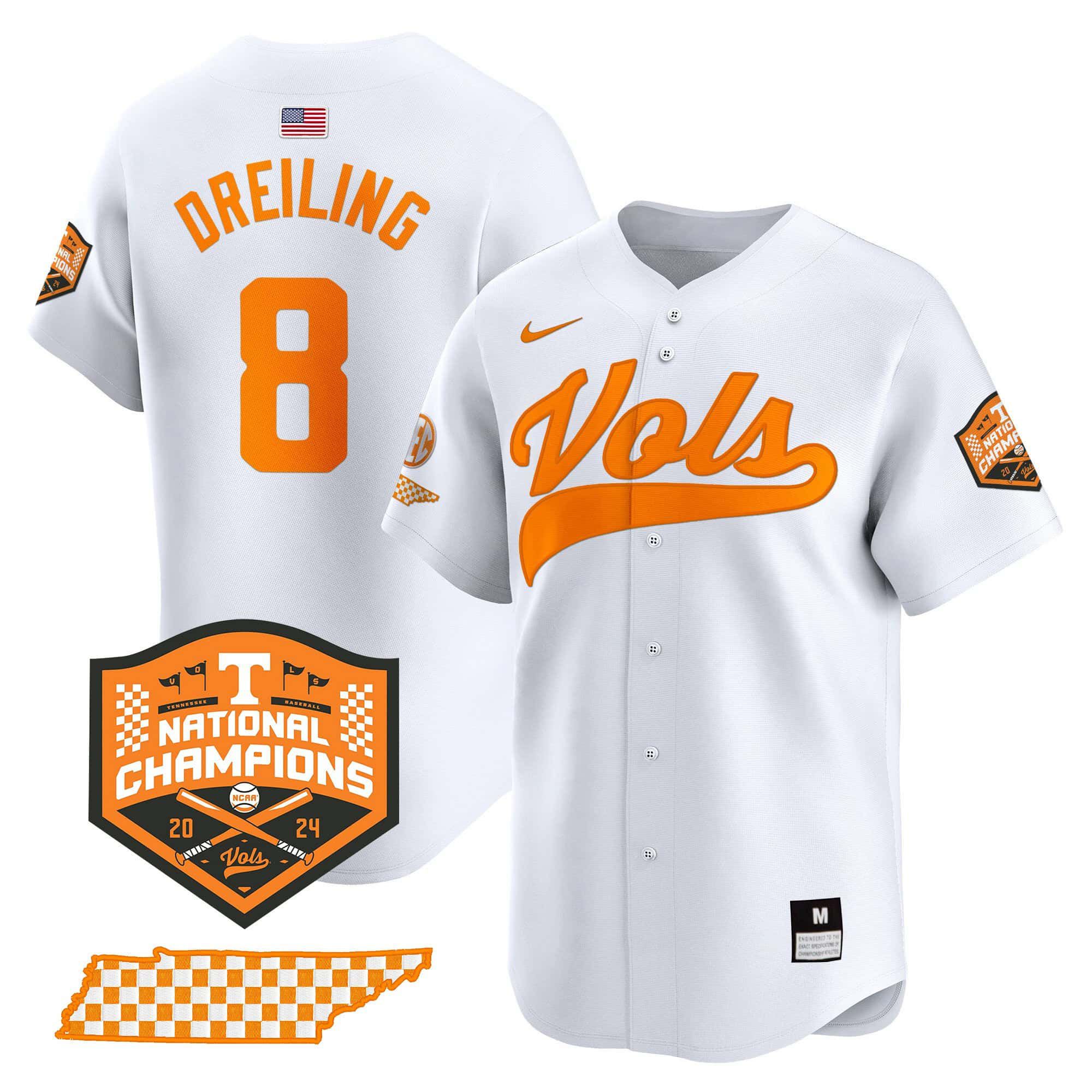 Men Tennessee Volunteers #8 Dreiling White 2024 Nike Champions Vapor Premier Limited NCAA Jersey->customized nfl jersey->Custom Jersey